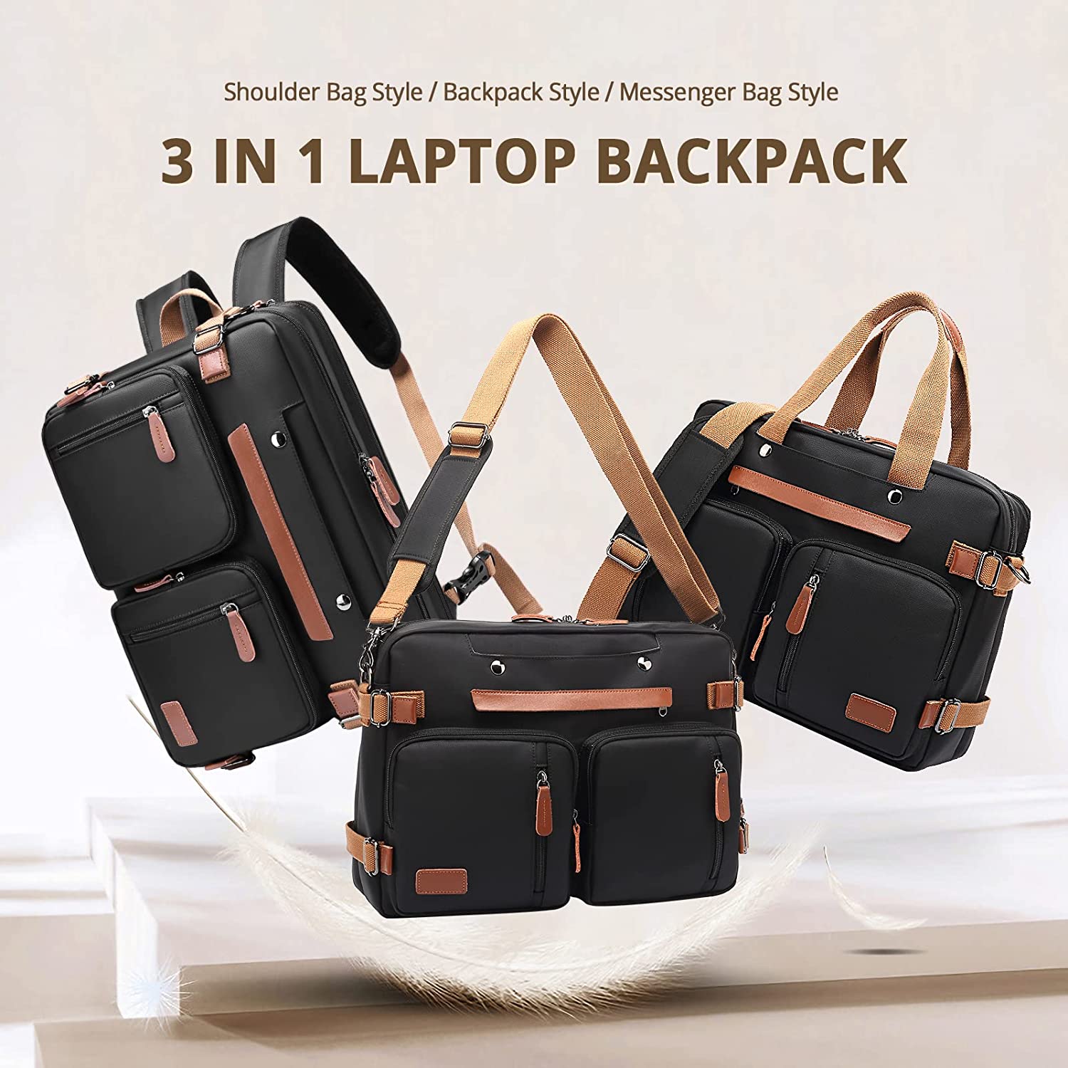 MOLNIA 3 in 1 Laptop Backpack, 17.3 inch Computer Bags for Men, Laptop Backpack for Men, for Travel Bussiness School Men Women, Black - Image 3